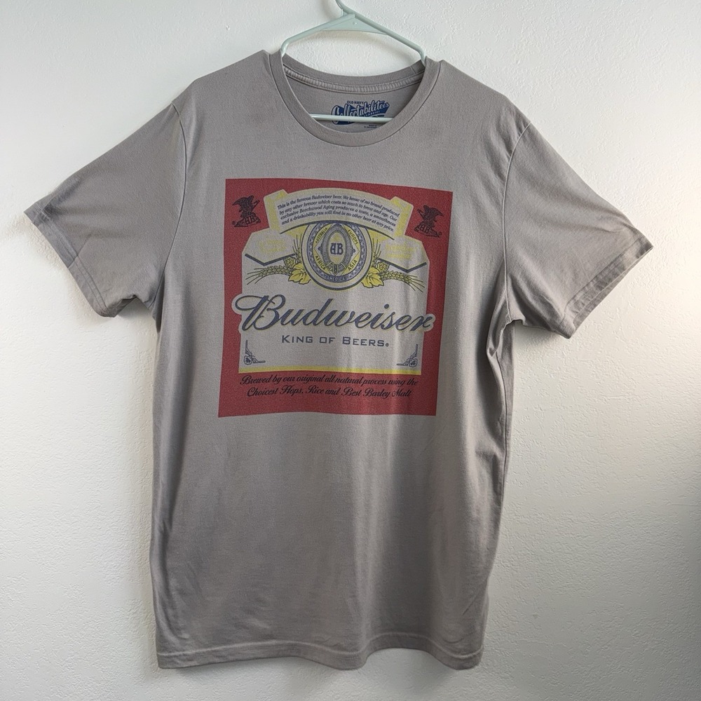 Budweiser‎ Graphic T-Shirt Men's Large Gray Beer Logo Tee Old Navy Collectible